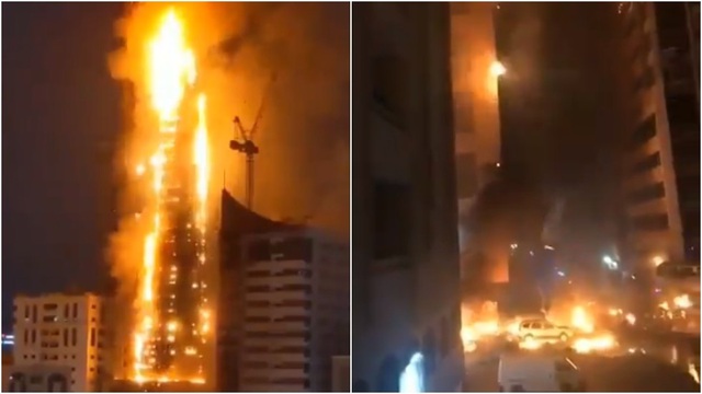Tòa nhà chọc trời ở UAE cháy nghi ngút như cột lửa