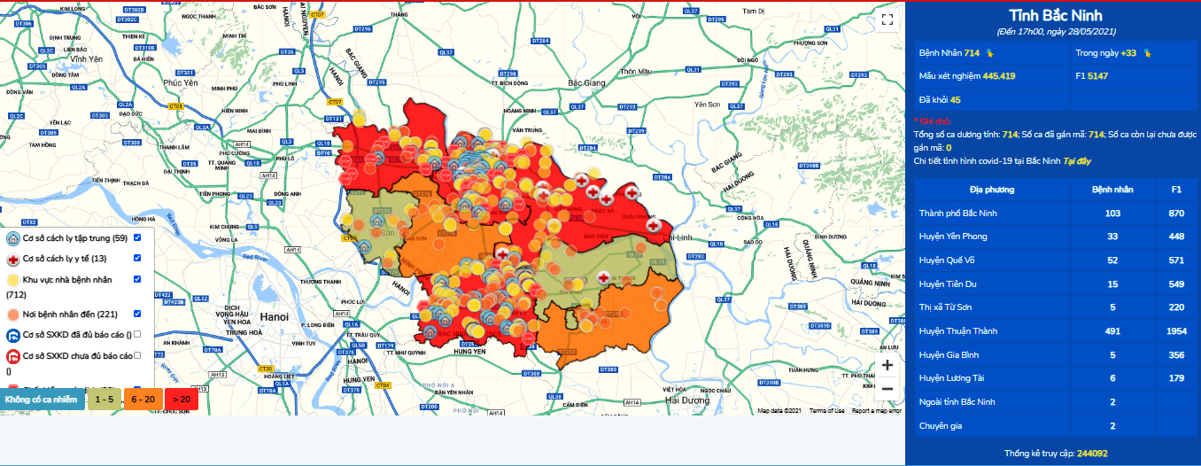 Bắc Ninh ra mắt bản đồ cập nhật tình hình dịch Covid-19